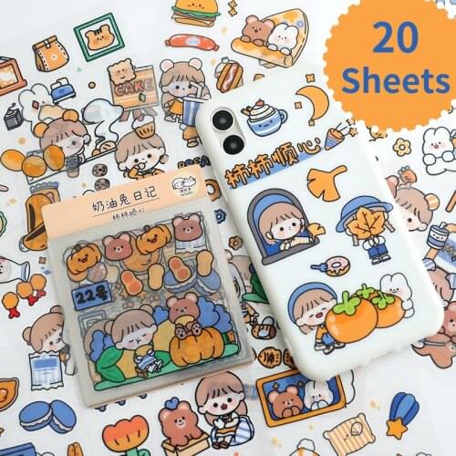 20 Sheets Cute Kawaii Waterproof Stickers Calendar Diary Journaling Stationery Journal Scrapbooking Hand Book Albumn Supplies