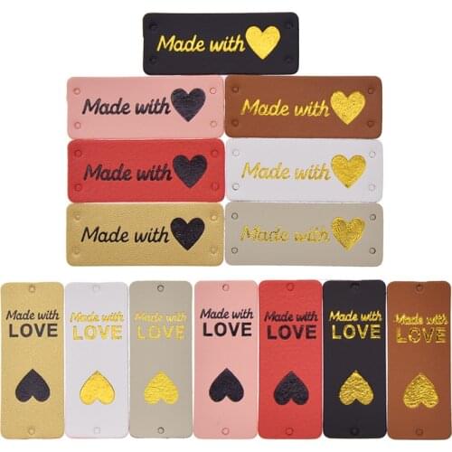 24PCs/lot Made With Heart Leather Tags Labels DIY Handmade Sewing Craft Garment Bags Decoration Supplies
