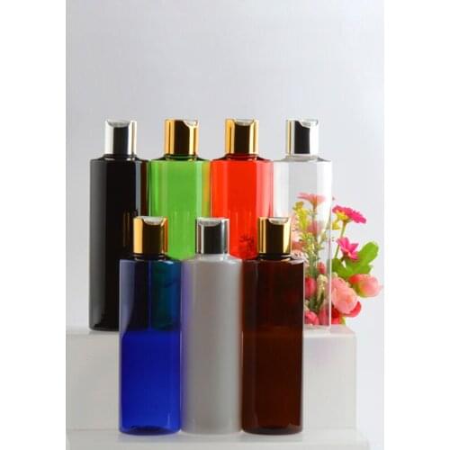 250ML X 24 White Black Plastic Bottle With Silver Gold Disc Cap Essential Oil Cosmetic Packaging Shampoo Gel Liquid Soap Bottles