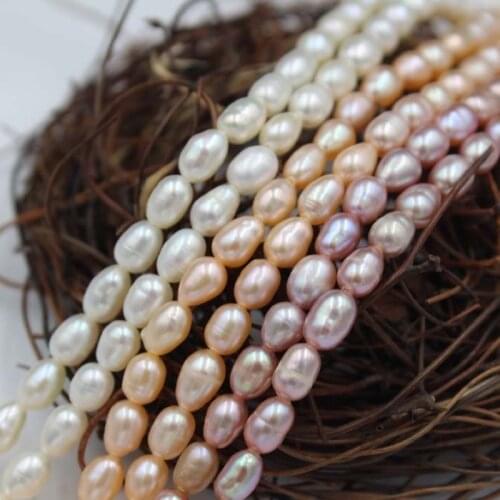 4mm Small Rice Pearl Beaded Strand Natural White Pink Purple Rice Pearl Beads Tassel Strand DIY Jewelry for Necklaces Wedding