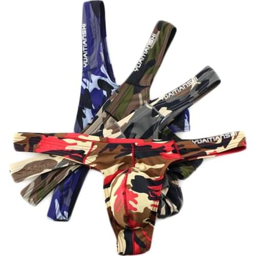 4PCS Sexy Underwear Camouflage Gay Men Briefs Underpants Nylon T-Back Boy Bikini Briefs Male Printed Panties Male Backless