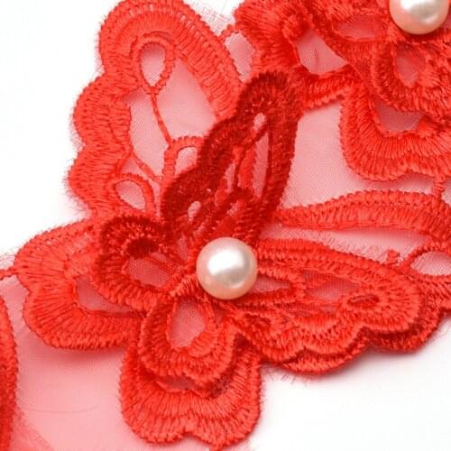 40Yards 7x6cm Patch Butterfly Embroidered Ribbon Lace Trim Fabric Applique Wedding Dress Headwear Diy Sewing Accessories