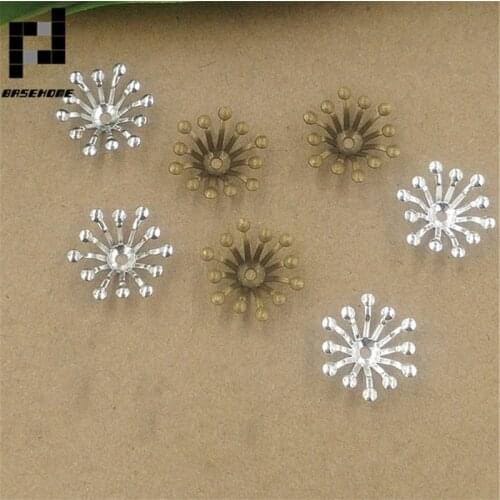 BASEHOME 100pcs/lot 13mm Vintage Filigree Flowers Spacer Loose Bead End Caps Handmade for DIY Retro Fashion jewelry