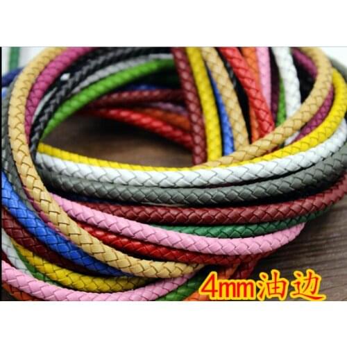 Free shipping Multi Color 10Meters 32.8 feet Leather Cord 4mm Round Braided Bolo Genuine Leather Cord