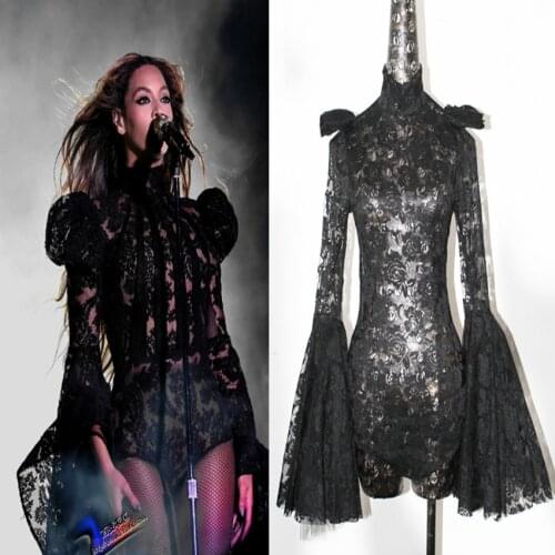 Beyonce Bodysuit Nightclub Costume DJ DS Female Singer Stage Performance Dance Costume Sexy Lace Trumpet Sleeve Jumpsuit DWY2155
