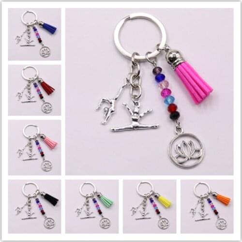 Chakra Keychain Colorful Stone Beads 7 Chakras Energy Yoga Fitness Key Chains Lotus Tassel Key Rings Fashion Jewelry