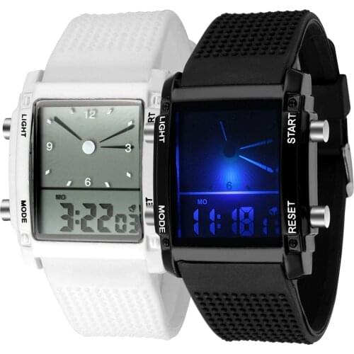 Men Square Dial Dual Time Day Display Alarm Colorful LED Sports Clock Electronic Wrist Watch New