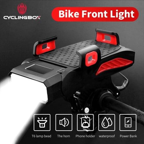 CyclingBOX MTB Bike Front Light Fog Lamp Phone Holder Horn Headlight Portable USB Charging Light Riding Bicycle Accessories