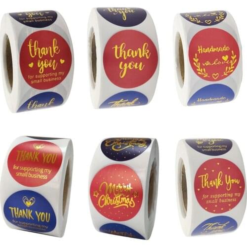 Hot Sale Various 4 Color Gold Foil Thank You Sticker 500pcs/Roll for Supporting Business Christmas Handmade Decor Sealing Labels