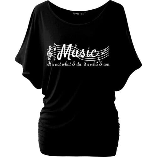 Women Girl MUSIC IS NOT Musical T Shirts Summer Style Batwing Short Sleeve Cotton music Female Tee Tops Plus Size