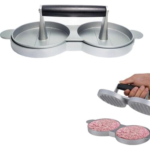 Double Burger Press Aluminum Hamburger Maker Non Stick Cakes Mold for BBQ Grill Accessories DIY Home Kitchen Tool