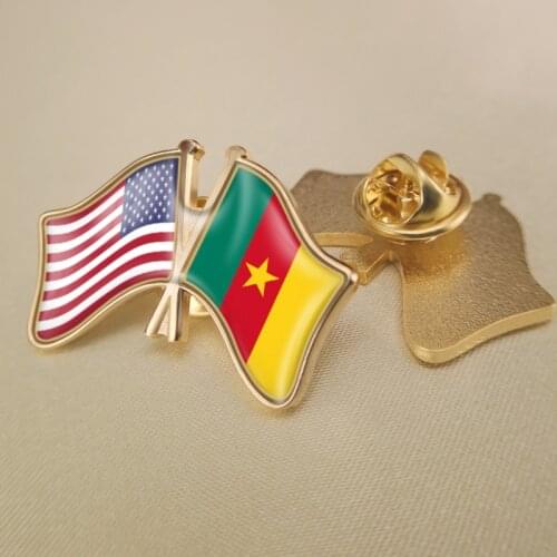 United States and Cameroon Crossed Double Friendship Flags Lapel Pins Brooch Badges