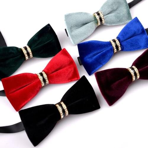 High quality Mens Fashion Banquet Golden Velvet Wedding Diamond Bowtie For Man Business Classic velvet Bow Tie Butterfly