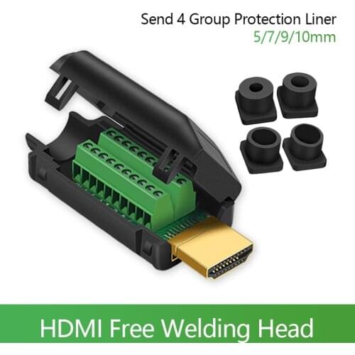 HDMI-compatible Male 19P Plug Breakout Terminals Solderless/Welding Connector With Cover HDMI Connectors Joint Adapter