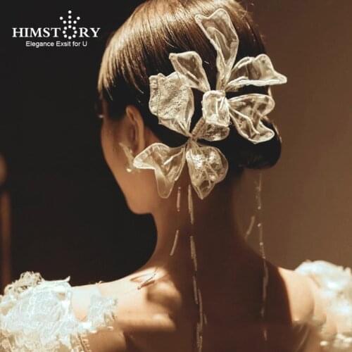 HIMSTORY New Handmade Pearls Beaded Women Wedding Hairpins Lace Flower Hair Accessories Girls Party Birthday Head Jewelries