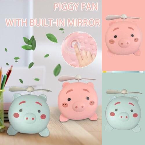 Pig Beauty Mirror Pocket Fan Usb Rechargeable Mini Handheld Fan Led Light Desktop Air Cooler вентилятор напольный Outdoor tools