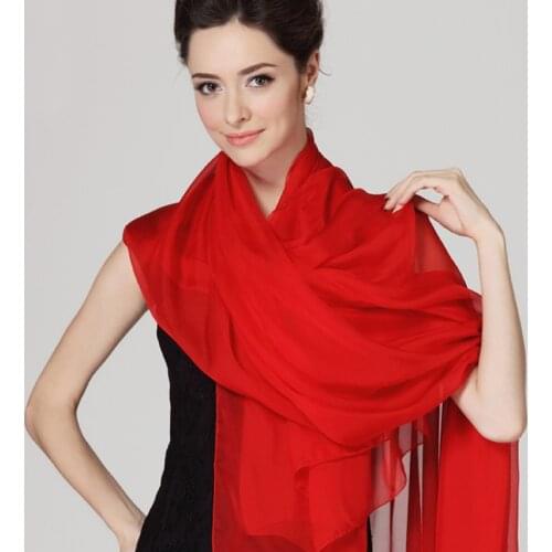 China Red Long Scarves Ladies Autumn Winter Long Design Cape New Arrival 100% Silk Shawl Scarf Thicken Chiffon Ultralong Scarves
