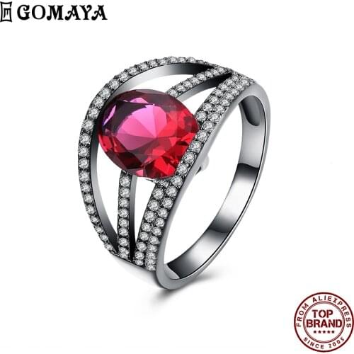 GOMAYA Red Oval Pave Zircon Rings For Women Charm Accessories Finger Ring Birthday Party Fashion Jewelry Bijoux New Arrival