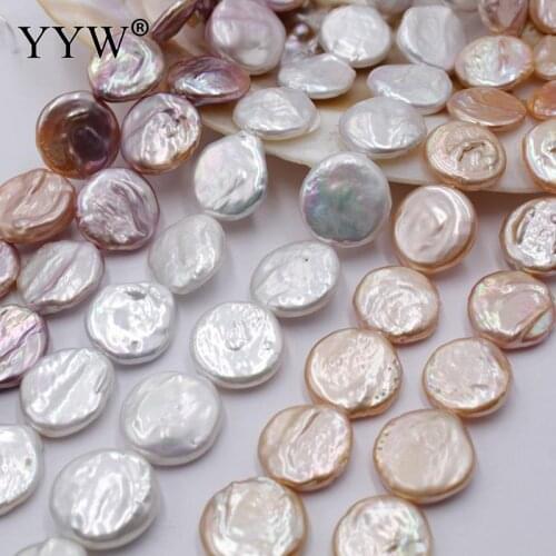 Cultured Coin Freshwater Pearl Beads 17-18mm Pink Purple White Flat Round Natural Beads For DIY Necklace Bracelet Jewelry Making
