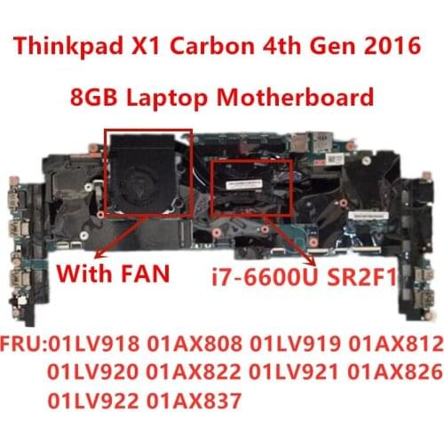 Lenovo Thinkpad X1 Carbon 4th Gen I7-6600U RMA 8G laptop motherboard FRU 01LV918 01LV919 01LV920 100% tested ok