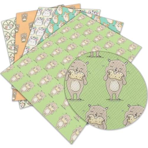 Cartoon Print Pattern Faux Leather Sheets Fabric Sheets Cute Hamster Leather for Making Earrings Party Decor DIY (22cm x 30cm)