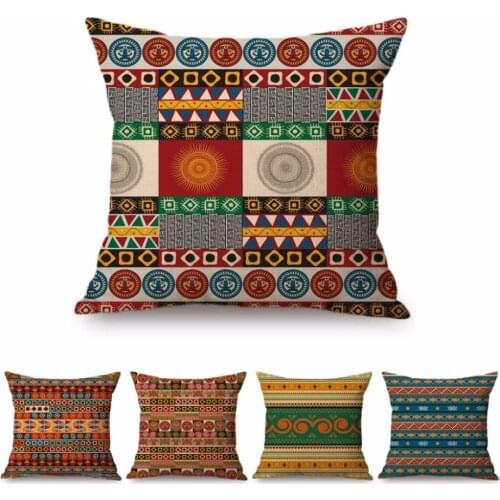 Fashion Exotic Africa Pattern Design Home Decorative Throw Pillow Case Geometric Colorful Ethnic Style Cotton Linen Cushion Case