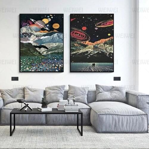Cartoon Universe Mars Poster Moon Solar System Canvas Painting Wall Art Posters and Prints Contemporary Wall Decoration Picture