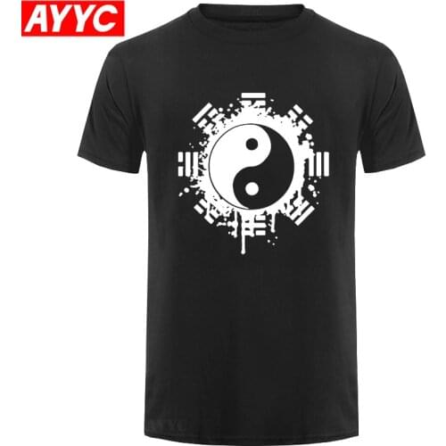 Mens T Shirts Fashion Summer Mens Clothing Brand Chinese Tai Chi Eight Diagrams Ying Yang Printed Cotton T Shirt Top Tees