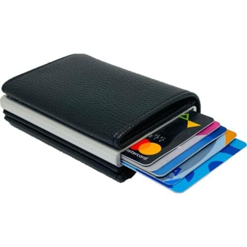 Mens Black Coin Pocket Automatic Mechanism Leather Card Holder Wallet | 2021 Summer Fashion | Trendy&Chic | Daily Use & Gift