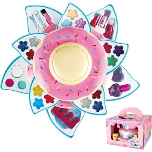 Girl Makeup Toy Set With 3-tier Donut Box Girl Pretend Play Toy Girls Cosmetics Kit Toys For Girls Children Gift Box