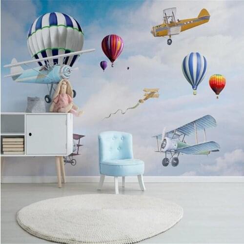 Milofi custom wallpaper mural simple hand-painted cartoon airplane balloon childrens room background wall wallpaper