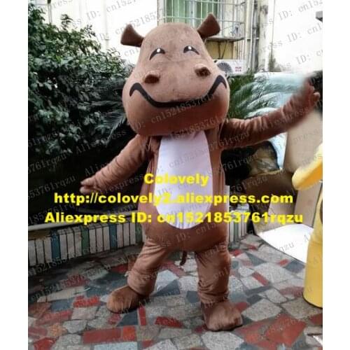 Awkward Brown Hippo River Horse Hippopotamus Mascot Costume Cartoon Character Mascotte Adult Small Eyes Ears No.9657 Free Ship
