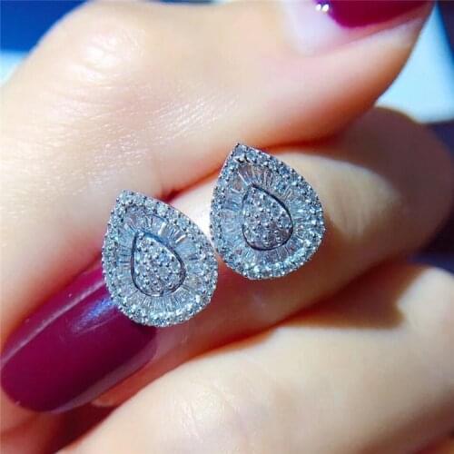 New Arrivals Halo Pear-shaped Cut Cubic Zirconia CZ Crystal Wedding Earrings Bride or Bridesmaid Jewelry Silver Ladies Jewelry