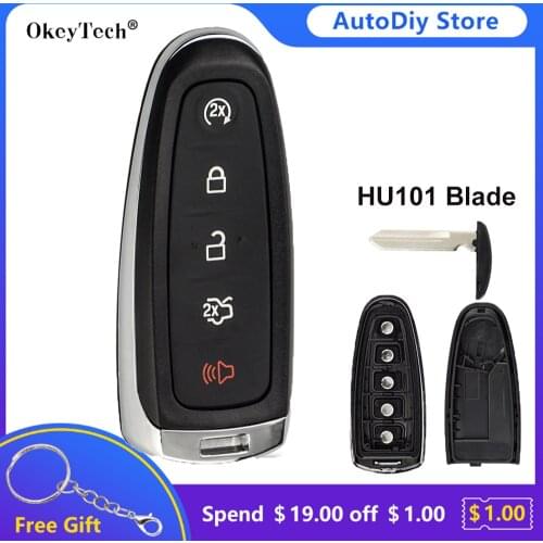 OkeyTech 5 Button Remote Control Car Key Shell Case Fob For Ford Explorer Edge Escape Flex Taurus 2011 2012 2013 2014 2015 HU101