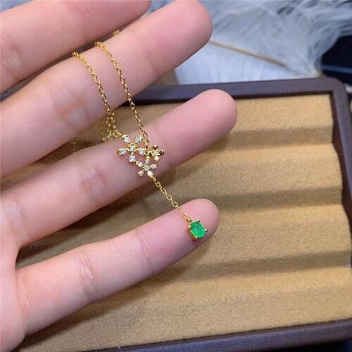 Natural Emerald Necklace Pendant, S925 Silver Pendant, Exquisite Natural Gemstone Necklace, Birthstone Necklace, Engagement