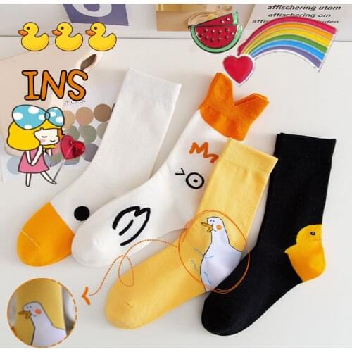 A pair of cute cartoon womens pure cotton socks cute fashion little duck socks pure cotton womens socks