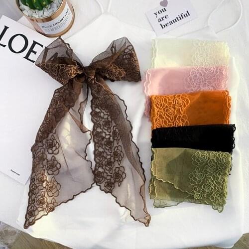 120*13CM Knit Pashmina Head Scarf Embroidered Wrap Shawl Lace Rose Pattern Floral Bandana Long Scarves Women Foulard