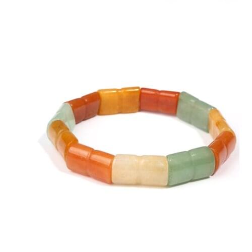 Ethnic Style Handmade Weave Rose Pink Quartz Beads Elastic Bracelet Green Aventruine Geometric Jewelry