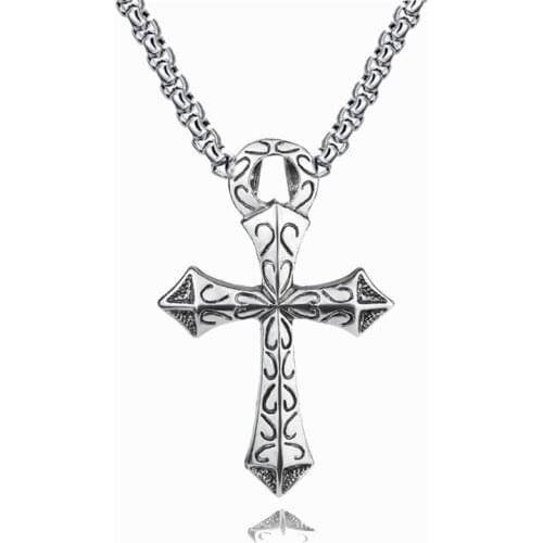 Simple Vintage Cross Long Chain Pendant Men Necklace Trendy Chain Necklace For Women Accessories Chokers Silver Color Jewelry
