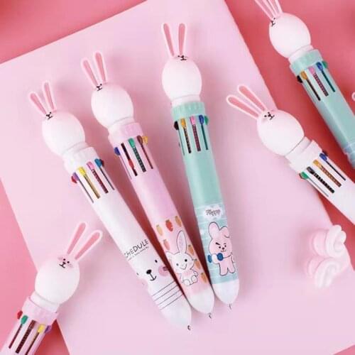 Ellen Brook 1 PCS 10 Beautiful Colors Rabbit Cartoon Ball ballpoint school Pen Office Supplies Funny Colourful Stationery