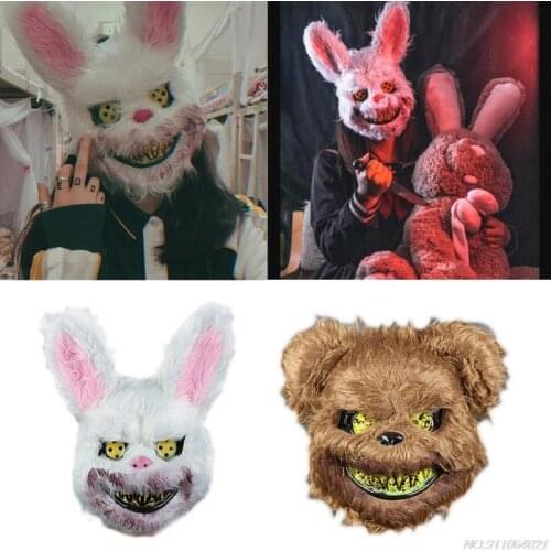 Scary Mask Bear Rabbit Bunny Mask Bloody Plush Head Mask Halloween Cosplay Costume Props Halloween Party for Women Men wholesale