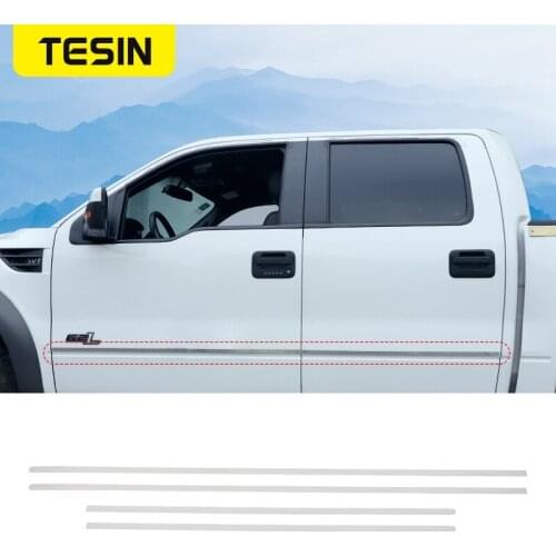 TESIN Car Body Door Side Molding Decoration Cover Trim Stickers for Ford F150 Raptor 2009-2014 Exterior Accessories Car Styling