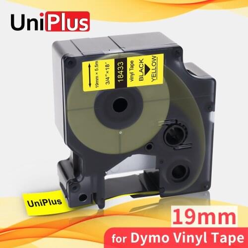 UniPlus Black on Yellow Label Tapes Compatible Dymo 18433 Rhino IND Label Maker 4200 5200 6000 Vinly Laboratory Tape Waterproof