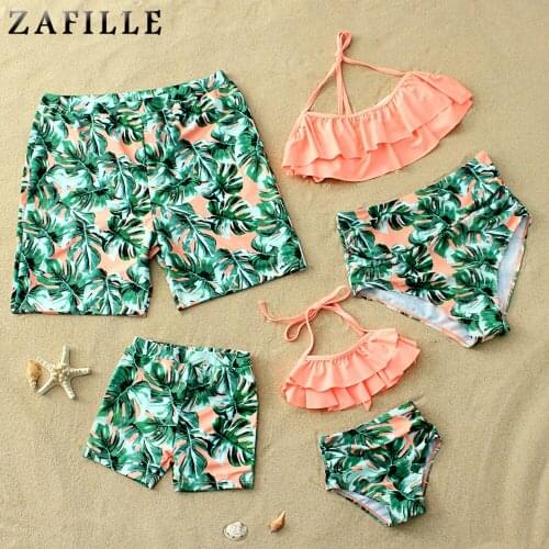 ZAFILLE Childrens Swimwear Trunks Orange Swimsuit Women Family Swimwear Fuffle Two-Piece Swimsuit Halter Swimming Suit