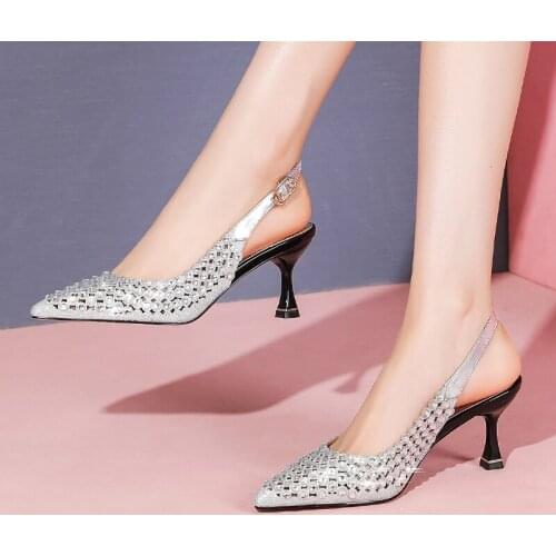 Summer 2021 Womens Korean Style Stiletto High Heels Sandals Shiny Rhinestone Breathable High-heeled Sandals