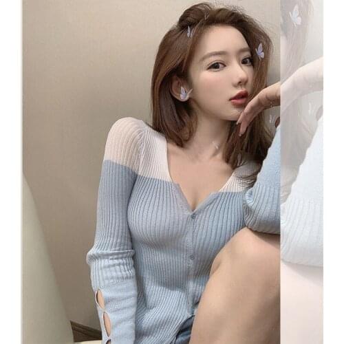 Womens tops 2020 summer new long-sleeved female ladies temperament short knit cardigan thin coat knit top