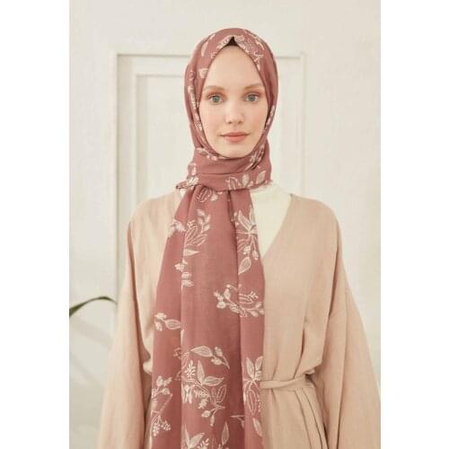 Women islamic muslim hijab Flower Branch Pattern Shawl Warm Coffee cotton polyester ladies simple daily