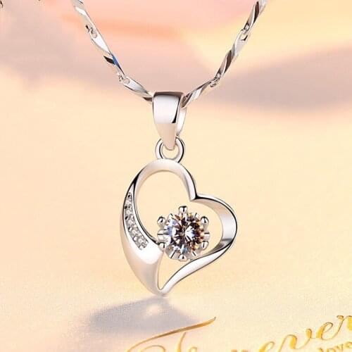 Heart-Shaped 925 Sterling Silver Pendant Necklaces For Women Clear Cubic Zircon Charms Necklace Anniversary Fine Jewelry