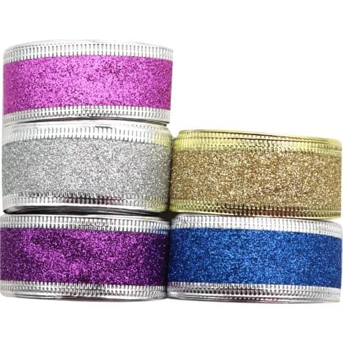 5Yards/roll 25mm Solid Color Glitter Satin Ribbon With Wire Edge For DIY Handmade Hairbows Accessories,5Yc19669