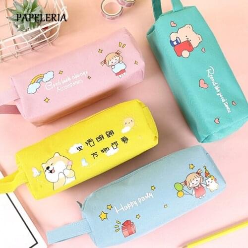 Kawaii Rainbow Balloon Pencil Case Double Zipper Pencil Bag Large Capacity Canvas PencilCase for School Stationery Supplies